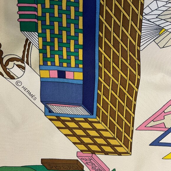 Hermes Ivory / Blue / Pink Multi Les Tresors d'Un Artiste Square Silk Twill Scar - Picture 7 of 10